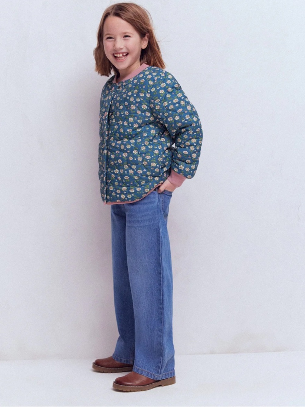 Mini Boden Fun Bomber Jacket in Borg Blue Floral